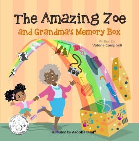 The Amazing Zoe book cover featuring a girl and woman holding hands beside a rainbow